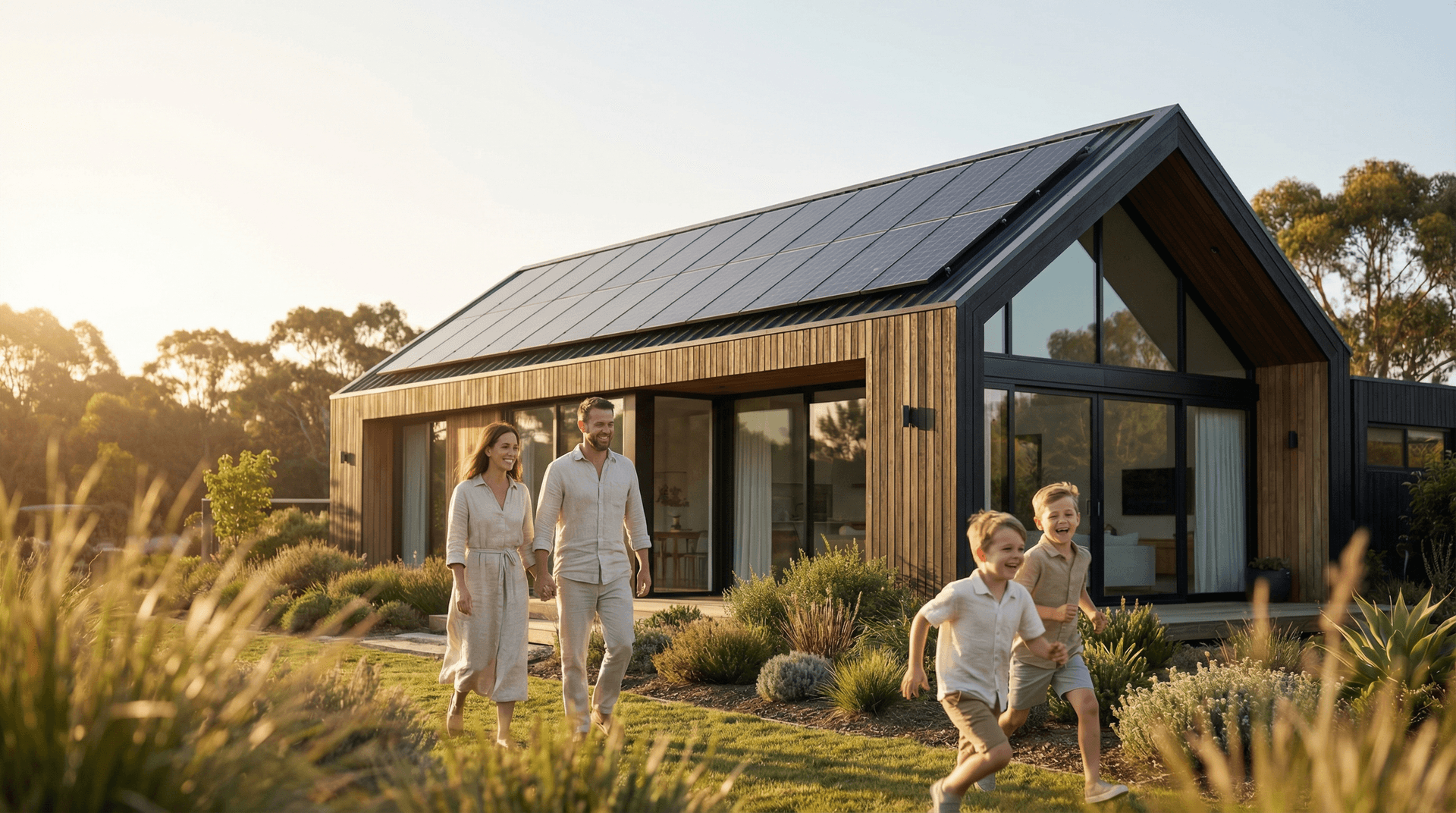 Familie mit Solaranlage