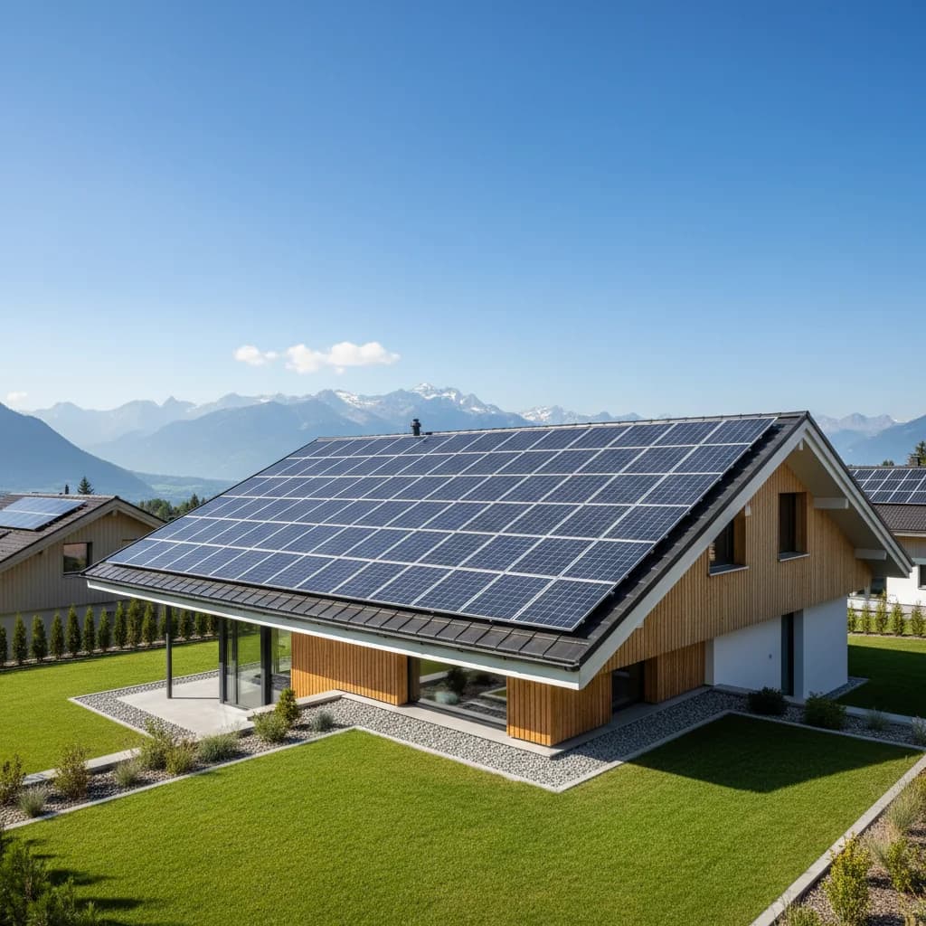 Photovoltaikanlage auf einem Hausdach in der Schweiz