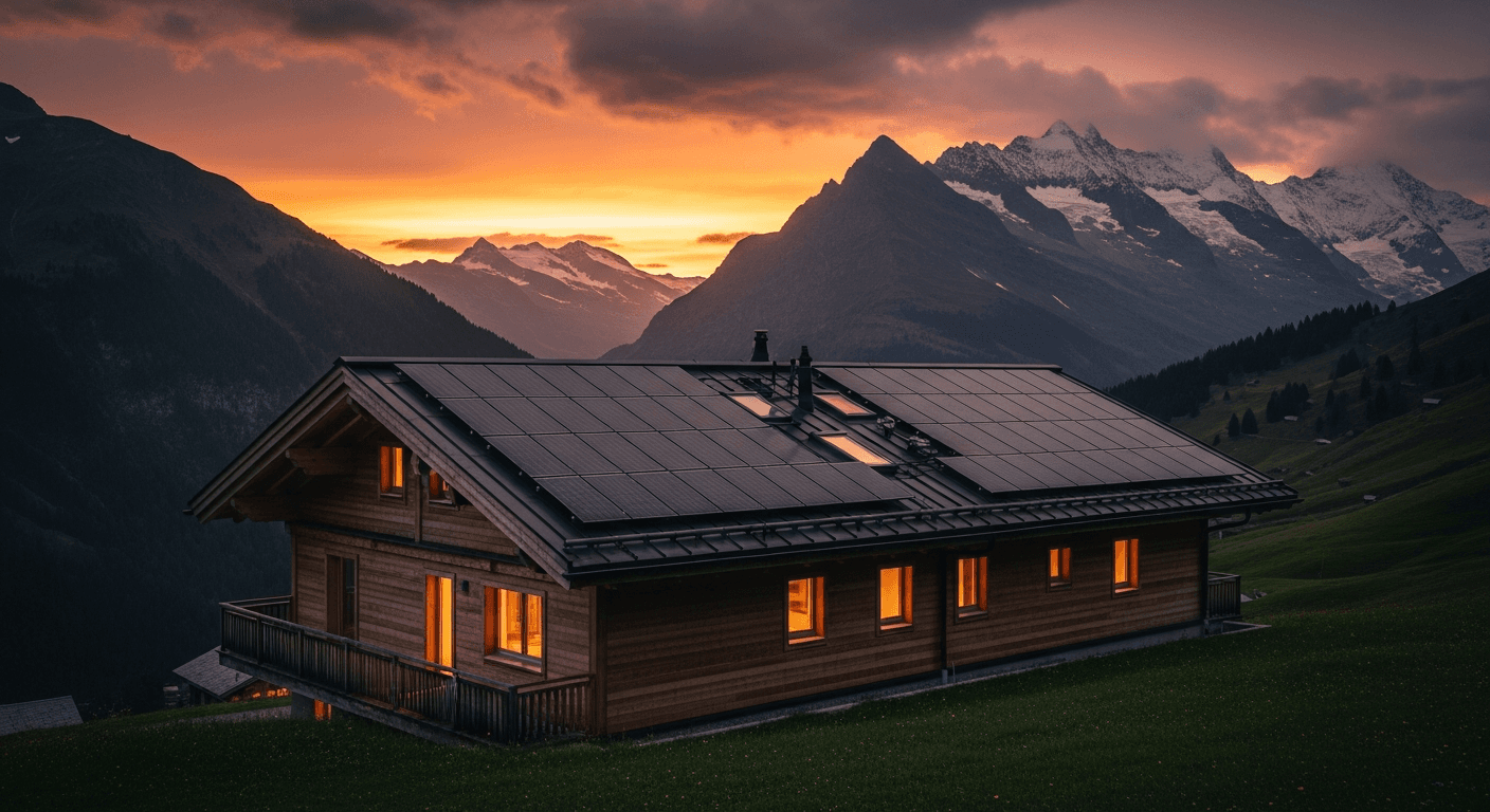 Haus mit Solaranlage in den Schweizer Bergen